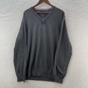 Tommy Hilfiger Sweater Men's 2XL Gray Premium Cotton V Neck Pullover Preppy NEW - Picture 1 of 8