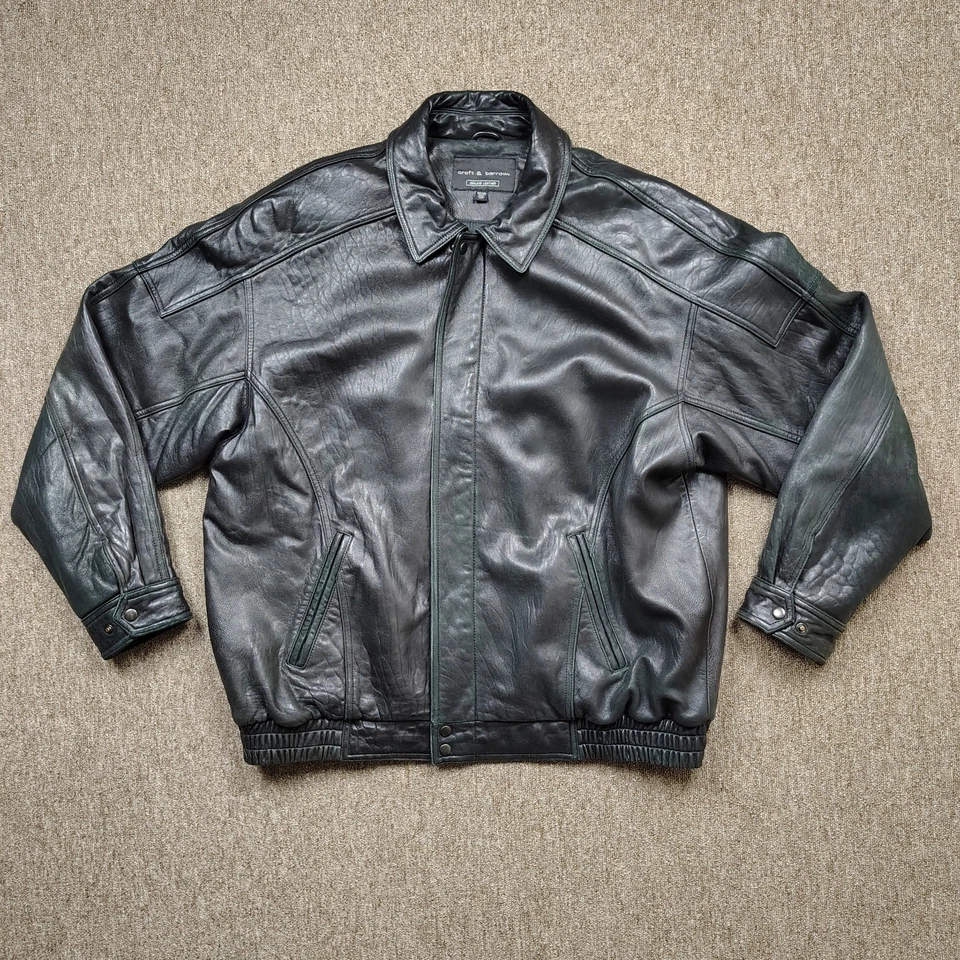 CROFT & BARROW Chaqueta de Cuero Vintage Hombres 2XLT Negro Cremallera Completa Forrado Abrigo Foto 1 de 4