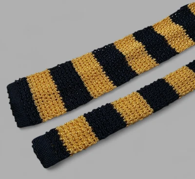 Corbata Polo Ralph Lauren Cuello Seda Negro Dorado Rayas Tejido Cuadrado Italia Foto 1 de 4