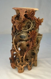 Seltene handgeschnitzte Speckstein Vase florales Design aufwendige einzigartige Kunst - Bild 1 von 24