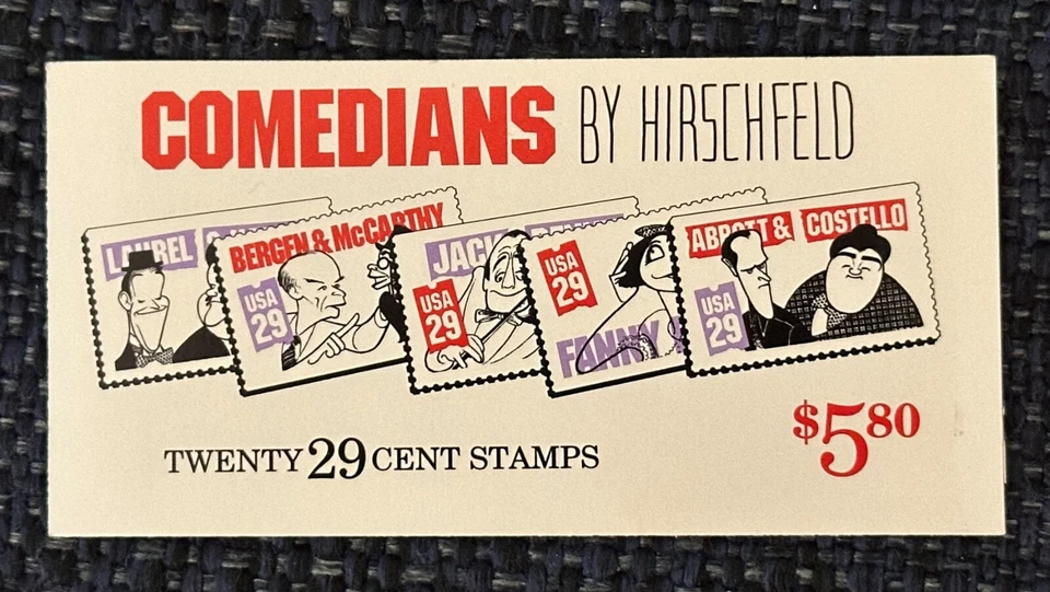 U.S. BOOKLET OF 20 SCOTT #BK191 1991 29c COMEDIANS BY HIRSCHFELD MINT P#2 - Image 1 of 3