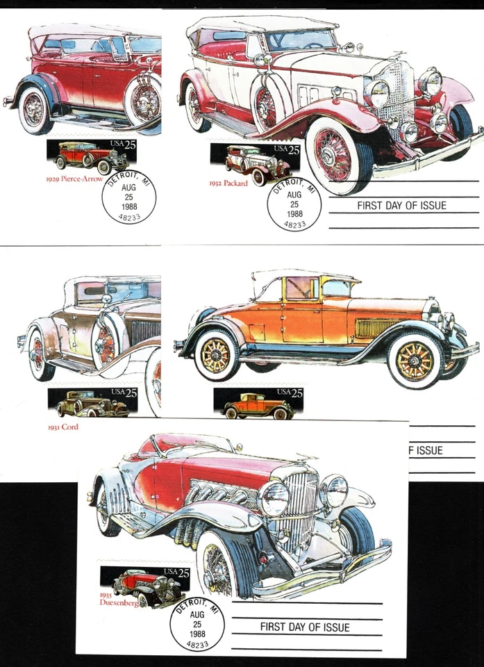 OPC 1988 USPS Classic Cars FDC Maximum Card Set Sc#2381-8 VF - Image 1 of 1