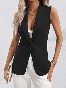 Lady Work Waistcoat Suit Vest Long Sleeveless Blazer Jacket Office Coat Cardigan - Picture 1 of 17