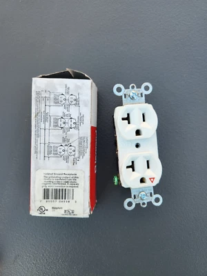 Receptáculo dúplex Pass & Seymour IG5362-W 20A, tierra aislada Foto 1 de 2