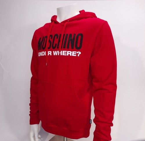Felpa con cappuccio Moschino Under Where rossa vestibilità regolare nuovissima con etichette taglia S