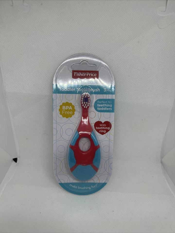 2 Fisher Toddler Toothbrush Brush Buddies With Teething Ring