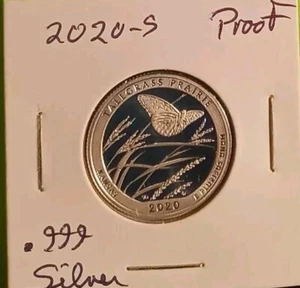 2020 S Tall Grass Prairie Silver Proof ATB Quarter .999 FINE FROSTY Butterfly A - Picture 1 of 10