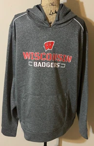 NWT Logo Mens Pullover Hoodie Sweatshirt Gray Wisconsin Badgers C11 - Picture 1 of 5