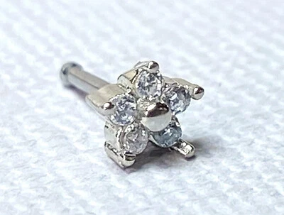 1 peça cinco CZ anel de nariz topo de flor gema parafuso prisioneiro de osso 20g aço cirúrgico 316L - Imagem 1 de 4