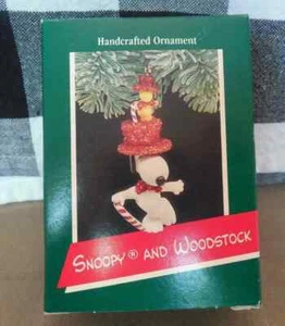 HALLMARK RICORDO NATALE ornamento SNOOPY & WOODSTOCK 1 in x 3 in 1989 - Foto 1 di 2