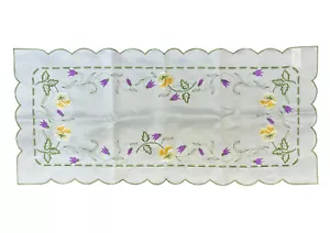 Bestickt Frühling Blume Läufer gewellte Kante Esstisch Bettwäsche 16" x 36" - Bild 1 von 2