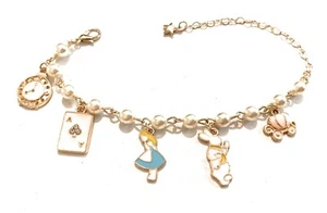 Alice in Wonderland Bracciale Perle Paese Meraviglie Disney Metallo Nichel Free - Picture 1 of 3