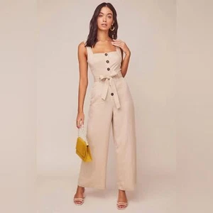 NWT ASTR The Label Mirage Wide Leg Jumpsuit Natural Sz L - Picture 1 of 10