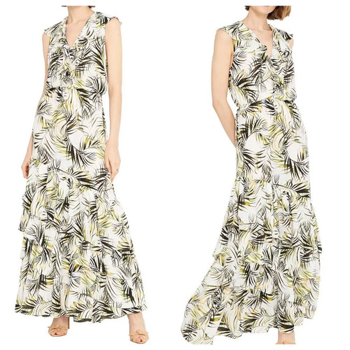 PALM ANGELS Maxi abito MISA Los Angeles Maxine stampa palma volant taglia small ospite matrimonio