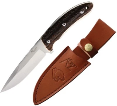 Cuchillo fijo Katz Predator 4,5" 9Cr18MoV acero inoxidable hoja espiga completa mango de ciervo Foto 1 de 3