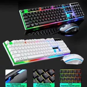 Gaming Keyboard Mouse Set Pad Rainbow LED Wired USB For PC Laptop PS4 Xbox One - Picture 1 of 14