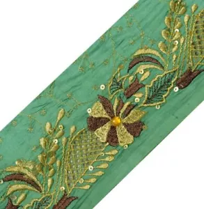 Vintage Sari Border Indian Craft Trim Embroidered Cut work Ribbon Lace Green - Picture 1 of 6
