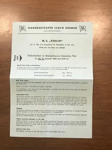 1960 MS Berlin Passenger Embarkation Pamphlet - North German Lloyd - Picture 1 of 2