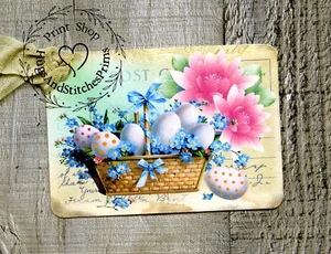 Hang Tags EGGS & FLOWERS IN EASTER BASKET TAGS or MAGNET #331 Gift Tags - Picture 1 of 5