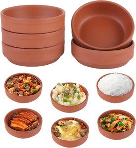 6er Set Terrakotta Schüsseln, Handarbeit braun glasiert Essen Schüsseln Kochen Lecker Des - Bild 1 von 11
