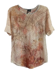 NEW DIRECTIONS Multi Floral Animal Mesh Short Sleeve Sheer Top Size Medium T1 - Picture 1 of 9