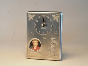 CLOCK Pewter BOY Picture-Frame BIRTHDAY Birth engraving NORWAY, JUNGHANS QUARTZ - Picture 1 of 3