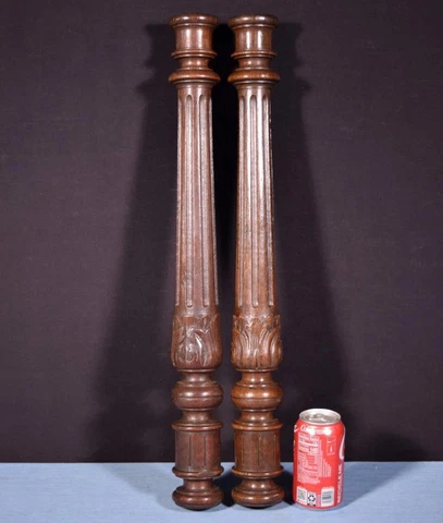 *24" Pair of French Antique Solid Oak Posts/Pillars/Columns/Balusters Salvage Cover