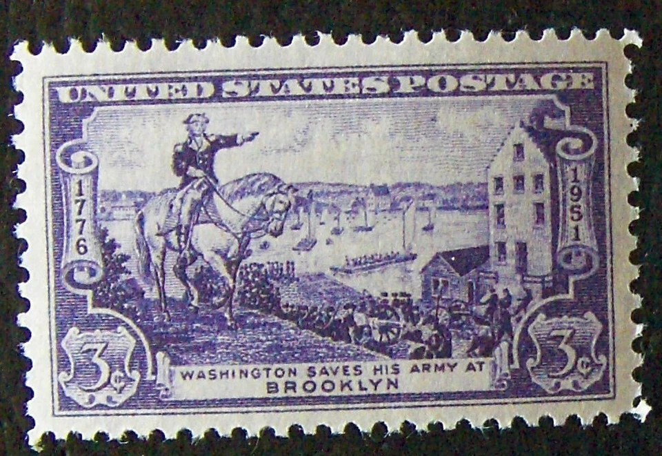 Sello de EE. UU. 3¢ SC #1003 Washington salva a su ejército en Brooklyn MNH 1951 Foto 1 de 1