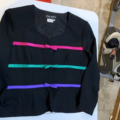 Size 12 Petite Vintage 80s DONNA MORGAN Ribbon Blazer Jacket Sweet! - Image 1 of 4