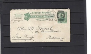 USA-1898-POSTAL CARD-FOLDED-2 CENT GREEN-OHIO-SCARCE H STRIKE-TO BALTIMORE-AV- - Picture 1 of 3