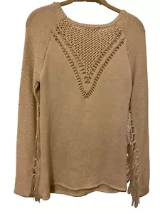 Altar'd State Sweater Womens Small Oatmeal Boho Fringe Crochet Pullover Hippie - Picture 1 of 6