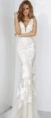 Hermoso Vestido Jovani Showstopper Floral Blanco/Desnudo abertura Talla 4 Excelente Estado  Foto 1 de 4