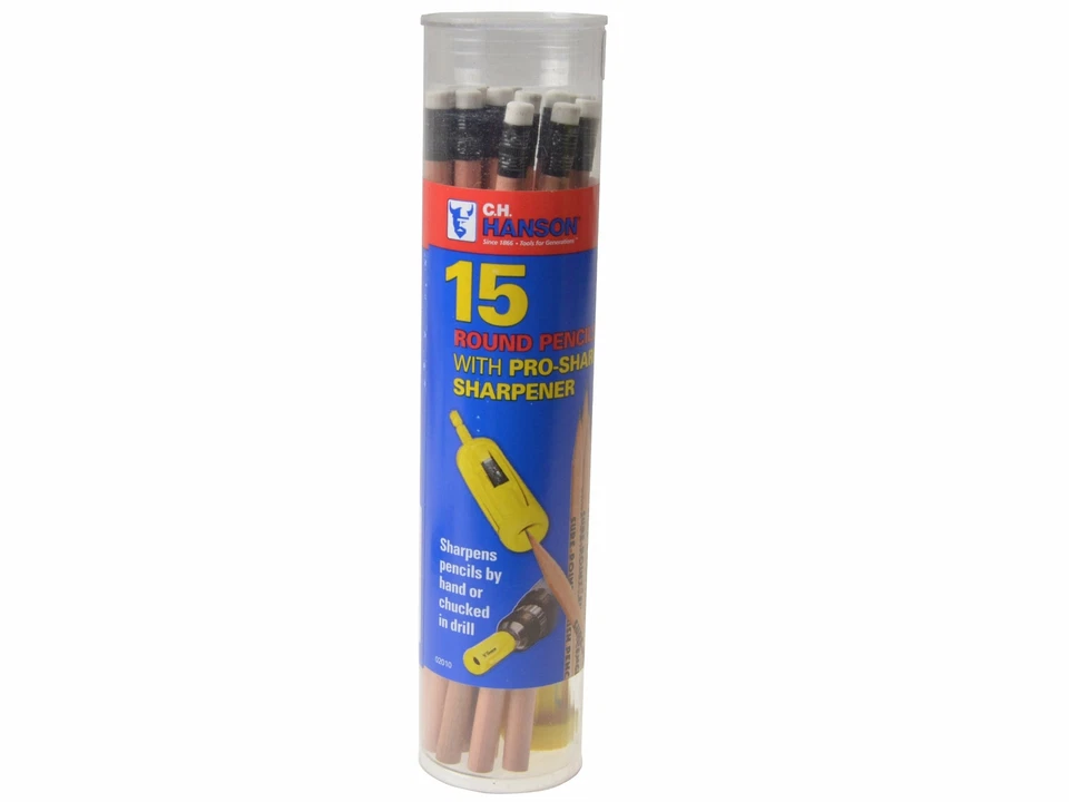 CH Hanson 15 Pack Finish Carpentry Round Pencil & Chuck-able Pro-Sharp Sharpener - Image 1 of 2