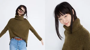 NWT Madewell Mercer Turtleneck Sweater in Coziest Yarn Moss Green XS Wool Blend - Picture 1 of 9