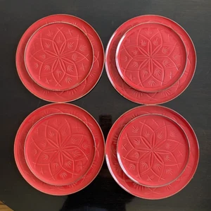8 Porland Christina Red Genuine Hard Porcelain 4 dinner 4 Salad Plates - Picture 1 of 12