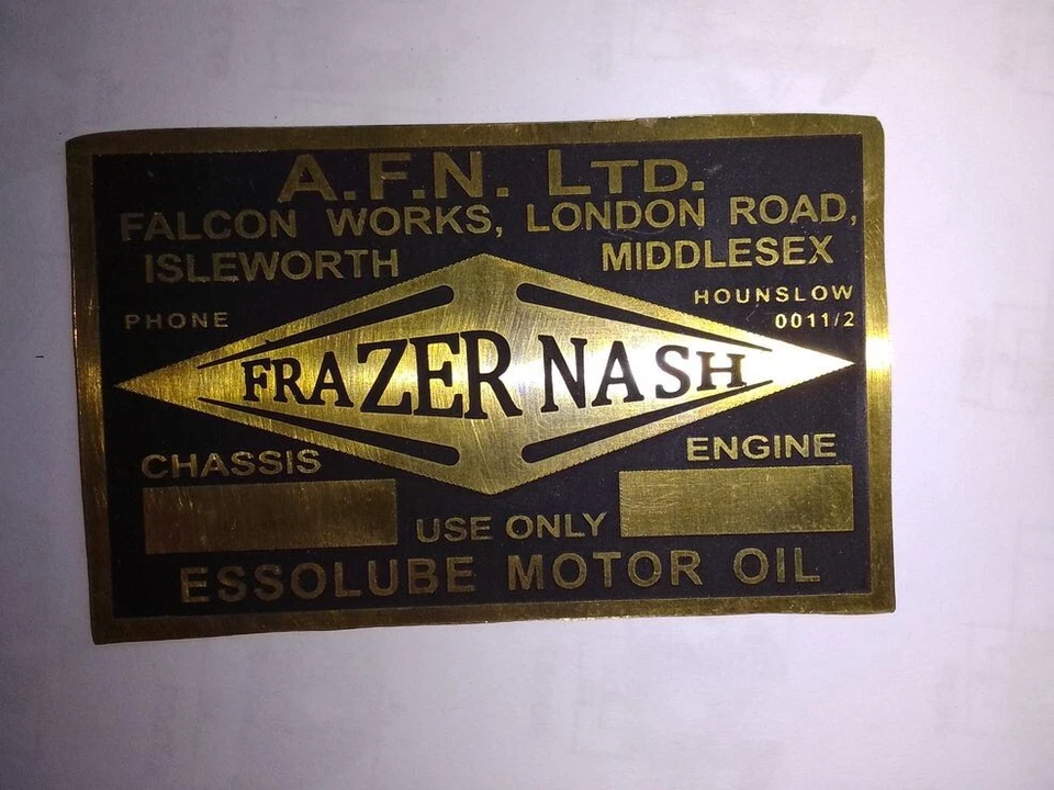Placa de características placa Frazer Nash pequeña latón antes de la guerra s102 43x68mm Foto 1 de 1