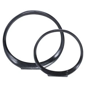 Large Open Black Nickel Rings Sculpture  Set 2 Circles O Shape Modern Geometric - Picture 1 of 5