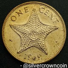 Bahamas 1 Cent 1969. KM#2. One Penny coin. Starfish. Elizabeth ll. Young portr H