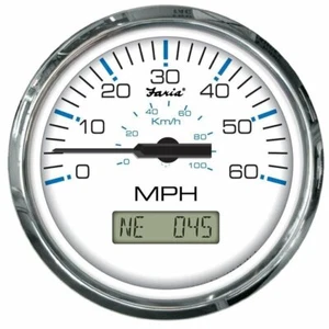 Faria Chesapeake SS White 4" Gauge 60 MPH GPS Speedometer w/LCD Compass F33826 - Picture 1 of 1