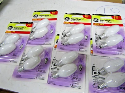 ✌️7) NEW GE 2 BULB PACK NIGHTLIGHT 4  WHITE FINISH 3000 HOURS 90713 LOT OF 7 - Image 1 of 3