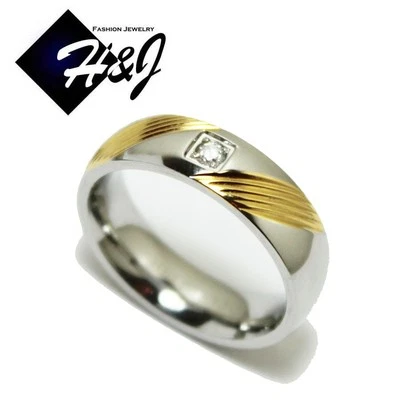 Anillo banda circonita cúbica helada chapado en plata/oro de 6 mm de acero inoxidable para hombres y mujeres Foto 1 de 3
