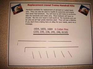 Lionel Handrail Kit Loco 1654,1684,(233,235,236,245,246,6110) w/Pins - Picture 1 of 3