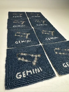 Set of 8 Astrology Gemini Beaded Coasters Dark Blue Silver Zodiac - Picture 1 of 8