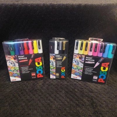 Uni Posca Paint Markers Pen Permanent Standard Pastel Mono Colours (Set of 3)