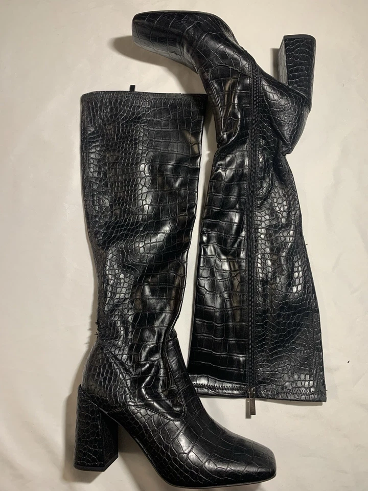 Botas para mujer Frank Sarto Tribute talla 7M cuero negro estampado cocodrilo Foto 1 de 4