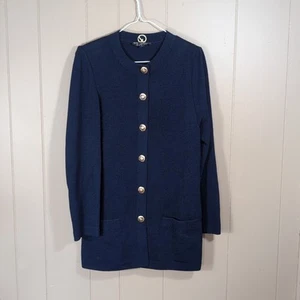 St. John Basics Knopfleiste Cardigan Pullover Gr. Large Navy Gold Knopf Maritim - Bild 1 von 8