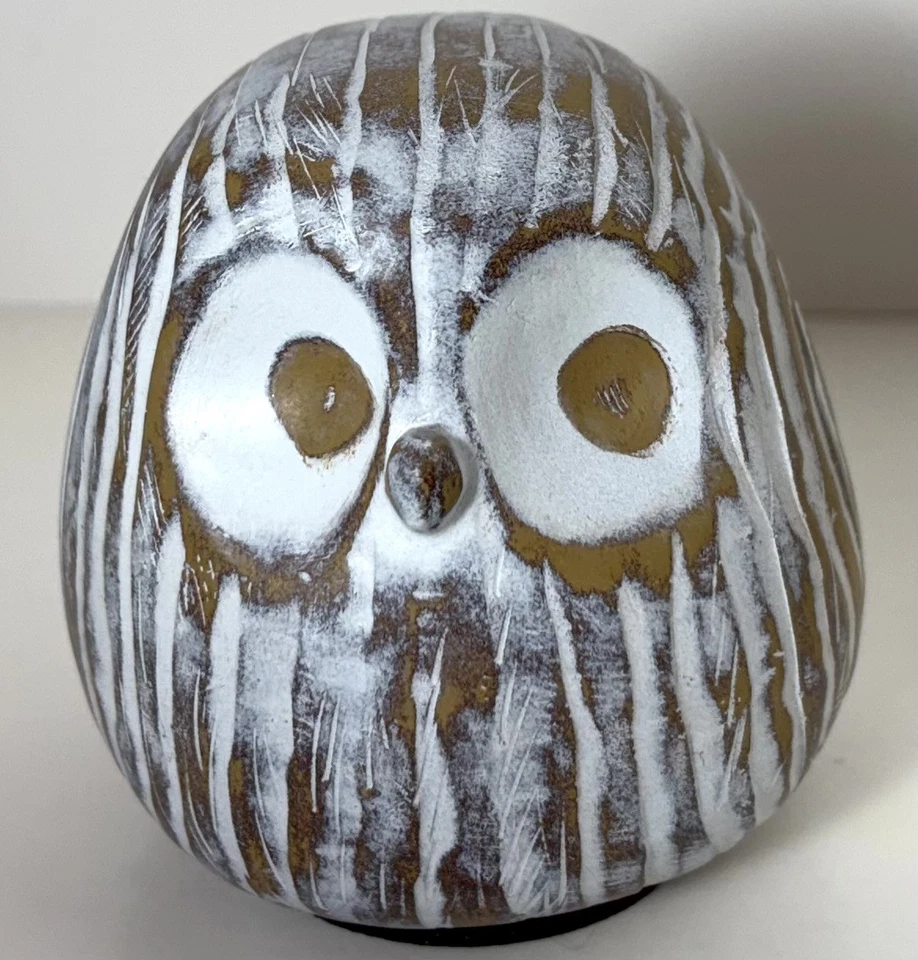 Huey House CHUBBY NIGHT OWL Decor Figurine Sculpture Rustic Gold White Small - Image 1 of 4