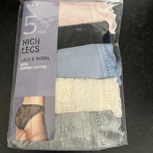 Ex M & S Ladies 5 Pack Lace & Modal High Legs Briefs Underwear Uk 14 - Picture 1 of 7