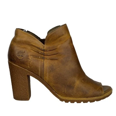 Botas Timberland Peep Toe Ruched Salto Botas Olhar Couro Marrom Feminino 7.5 - Imagem 1 de 4