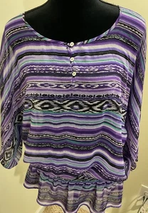 Blusa Chico’s para mujer púrpura a rayas transparentes con parte inferior reunida talla Chico’s 3 - Imagen 1 de 10